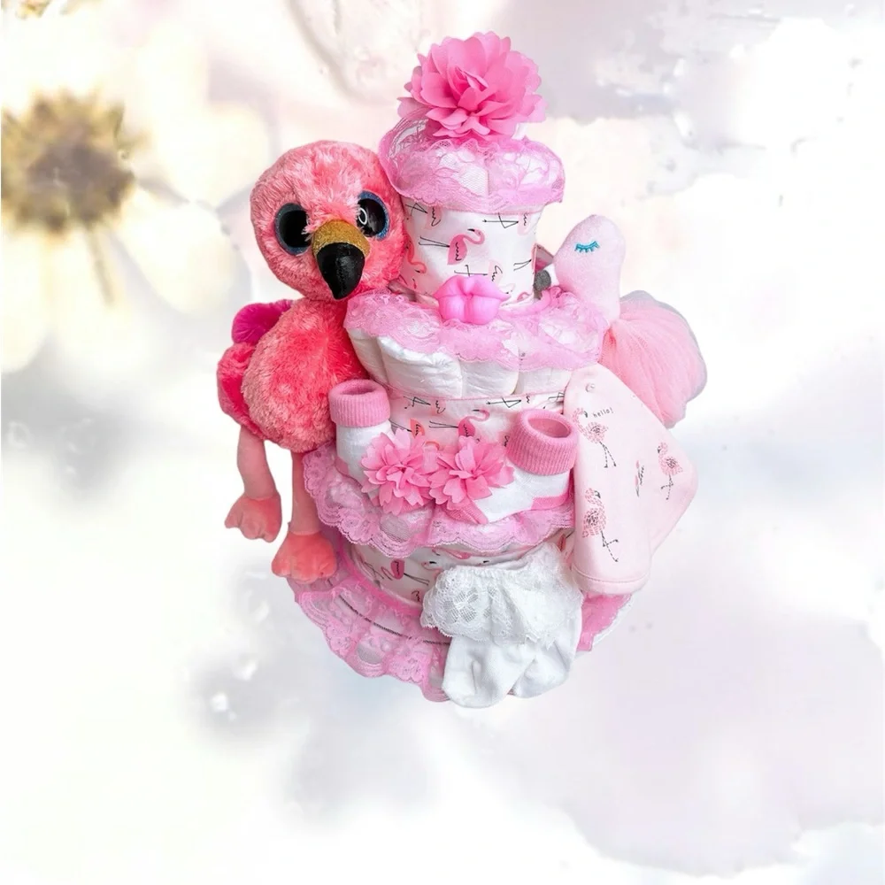 Flamingo Diaper Cake, Baby Shower Gift